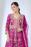 Shop Surbhi Shah Magenta Organza Embroidery, Zari, Sequins V-neck Peplum Kurta Sharara Set Online at Aza Fashions Shop_Surbhi Shah_Magenta Organza Embroidery, Zari, Sequins V-neck Peplum Kurta Sharara Set _Online_at_Aza_Fashions