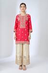 Surbhi Shah_Red Organza Embroidery, Zari, Mirrors, Tassels Round Neck, Gulmohar Kurta Set _Online_at_Aza_Fashions
