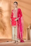 Buy_Surbhi Shah_Red Organza Embroidery, Zari, Mirrors, Tassels Round Neck, Gulmohar Kurta Set _at_Aza_Fashions