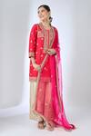 Buy_Surbhi Shah_Red Organza Embroidery, Zari, Mirrors, Tassels Round Neck, Gulmohar Kurta Set _Online_at_Aza_Fashions