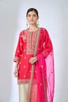 Buy_Surbhi Shah_Red Organza Embroidery, Zari, Mirrors, Tassels Round Neck, Gulmohar Kurta Set 