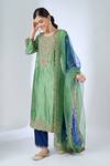 Surbhi Shah_Green Silk Embroidery, Sequins, Stones Round Neemrana Powder Sage Kurta Set _Online_at_Aza_Fashions
