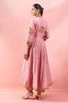 Shop_Surbhi Shah_Pink Organza Embroidery, Zari, Gota Patti V-neck Angarkha Set _at_Aza_Fashions