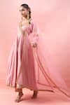 Surbhi Shah_Pink Organza Embroidery, Zari, Gota Patti V-neck Angarkha Set _at_Aza_Fashions