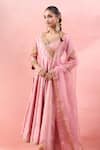 Buy_Surbhi Shah_Pink Organza Embroidery, Zari, Gota Patti V-neck Angarkha Set 