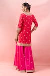 Shop_Surbhi Shah_Red Embroidery, Zari, Gota Patti, Tassels V-neck Gulmohar Kurta Sharara Set _at_Aza_Fashions