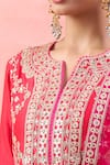 Surbhi Shah_Red Embroidery, Mirrors, Sequins, Tassels Split V-neck Phool Kurta Set _Online_at_Aza_Fashions