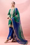 Surbhi Shah_Green Embroidery, Zari Round Neck Phool Kurta Set _Online_at_Aza_Fashions