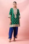 Shop_Surbhi Shah_Green Embroidery, Zari Round Neck Phool Kurta Set _Online_at_Aza_Fashions