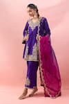 Surbhi Shah_Purple Embroidery, Metallic Thread, Zari V-neck Phool Bagh Kurta Set _Online_at_Aza_Fashions