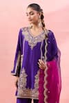 Buy_Surbhi Shah_Purple Embroidery, Metallic Thread, Zari V-neck Phool Bagh Kurta Set _Online_at_Aza_Fashions