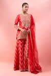 Buy_Surbhi Shah_Orange Organza Embroidery, Sequins, Zari Round Neck Phool Bagh Kurta Set _at_Aza_Fashions