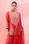 Buy_Surbhi Shah_Orange Organza Embroidery, Sequins, Zari Round Neck Phool Bagh Kurta Set _Online_at_Aza_Fashions