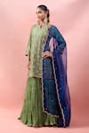 Surbhi Shah_Green Organza Embroidery, Sequins Split V-neck Kurta Skirt Set _Online_at_Aza_Fashions