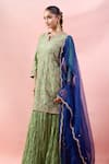 Shop_Surbhi Shah_Green Organza Embroidery, Sequins Split V-neck Kurta Skirt Set _Online_at_Aza_Fashions