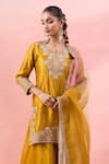 Surbhi Shah_Yellow Embroidery, Zari, Sequins Round Neck Kurta Sharara Set _Online_at_Aza_Fashions