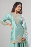 Surbhi Shah_Blue Organza Embroidery, Zari, Metallic Thread Round Sea Kurta Sharara Set _Online_at_Aza_Fashions