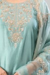 Surbhi Shah_Blue Organza Embroidery, Zari, Metallic Thread Round Sea Kurta Sharara Set _at_Aza_Fashions