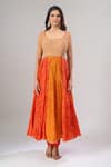 Surbhi Shah_Orange Organza Embroidery, Sequins, Stones Round Neck Anarkali Set _Online_at_Aza_Fashions