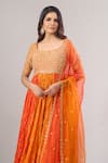 Surbhi Shah_Orange Organza Embroidery, Sequins, Stones Round Neck Anarkali Set _at_Aza_Fashions