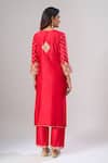 Shop_Surbhi Shah_Red Silk Embroidery, Zari Round Neck Kurta Set _at_Aza_Fashions