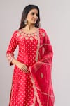 Surbhi Shah_Red Silk Embroidery, Zari Round Neck Kurta Set _Online_at_Aza_Fashions