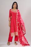 Buy_Surbhi Shah_Red Silk Embroidery, Zari Round Neck Kurta Set _Online_at_Aza_Fashions