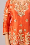 Surbhi Shah_Orange Organza Embroidery, Metallic Thread, Sequins V-neck Kurta Sharara Set _at_Aza_Fashions