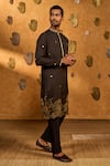 Masaba_Black Jacquard Embroidery, Zari Zen Kurta And Pant Set _at_Aza_Fashions