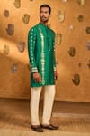 Shop_Masaba_Green Silk Foil Printing Totem Lines And Pot Kurta Set _Online_at_Aza_Fashions