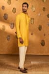 Masaba_Yellow Silk Foil Printing Trinklet And Pots Kurta & Pant Set _Online_at_Aza_Fashions