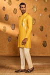 Shop_Masaba_Yellow Silk Foil Printing Trinklet And Pots Kurta & Pant Set _Online_at_Aza_Fashions