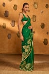 Masaba Green Jacquard Zari, Embroidery Zen Saree With Unstitched Blouse Piece Online at Aza Fashions Masaba_Green Jacquard Zari, Embroidery Zen Saree With Unstitched Blouse Piece _Online_at_Aza_Fashions