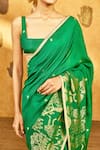 Masaba Green Jacquard Zari, Embroidery Zen Saree With Unstitched Blouse Piece at Aza Fashions Masaba_Green Jacquard Zari, Embroidery Zen Saree With Unstitched Blouse Piece _at_Aza_Fashions