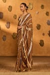 Masaba Brown Silk Sequins, Zari, Mocha Lampi Totem Line Saree With Unstitched Blouse Online at Aza Fashions Masaba_Brown Silk Sequins, Zari, Mocha Lampi Totem Line Saree With Unstitched Blouse _Online_at_Aza_Fashions