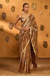 Buy Masaba Brown Silk Sequins, Zari, Mocha Lampi Totem Line Saree With Unstitched Blouse at Aza Fashions Buy_Masaba_Brown Silk Sequins, Zari, Mocha Lampi Totem Line Saree With Unstitched Blouse _at_Aza_Fashions