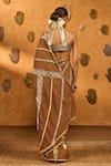 Shop Masaba Brown Silk Sequins, Zari, Mocha Lampi Totem Line Saree With Unstitched Blouse at Aza Fashions Shop_Masaba_Brown Silk Sequins, Zari, Mocha Lampi Totem Line Saree With Unstitched Blouse _at_Aza_Fashions
