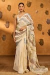 Buy_Masaba_Ivory Silk Metallic Thread, Rainbow Muse Saree And Unstitched Blouse Piece Set _at_Aza_Fashions