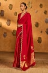 Masaba_Red Silk Foil Printing, Zari Bird Tales Saree With Unstitched Blouse Piece _at_Aza_Fashions