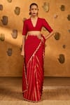 Buy_Masaba_Red Silk Foil Printing, Zari Bird Tales Saree With Unstitched Blouse Piece 