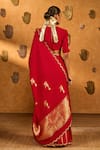 Shop_Masaba_Red Silk Foil Printing, Zari Bird Tales Saree With Unstitched Blouse Piece _at_Aza_Fashions