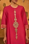 Masaba_Pink Silk Embroidery, Sequins, Zari, Raspberry Windrop Kurta And Checks Pant Set _Online_at_Aza_Fashions