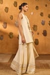 Shop_Masaba_Ivory Silk, Tissue Embroidery, Metallic Thread, Foil Gilded Kurta And Pant Set _Online_at_Aza_Fashions
