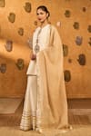 Shop_Masaba_Ivory Silk, Tissue Embroidery, Metallic Thread, Foil Gilded Kurta And Pant Set 