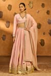 Buy_Masaba_Pink Silk, Organza Foil Printing, Zari, Mandarin Gilded Stream Lehenga Set _at_Aza_Fashions