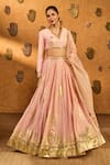 Shop_Masaba_Pink Silk, Organza Foil Printing, Zari, Mandarin Gilded Stream Lehenga Set _at_Aza_Fashions