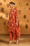Masaba_Rust Crepe, Silk Foil Printing, Embroidery Moon Garden Kaftan Kurta And Pant Set _Online_at_Aza_Fashions
