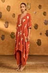 Buy_Masaba_Rust Crepe, Silk Foil Printing, Embroidery Moon Garden Kaftan Kurta And Pant Set _Online_at_Aza_Fashions