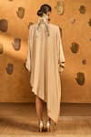 Shop_Masaba_Beige Silk Sequins, Embroidery Oatmeal Garden Print Asymmetric Kaftan _at_Aza_Fashions