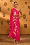 Buy_Masaba_Red Crepe Foil Printing One Shoulder Raspberry Wishdrop Kaftan _at_Aza_Fashions